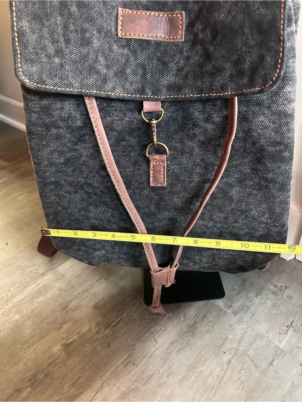 Vintage Addiction Cotton Canvas Leather Backpack Gray Brown Travel Rucksack